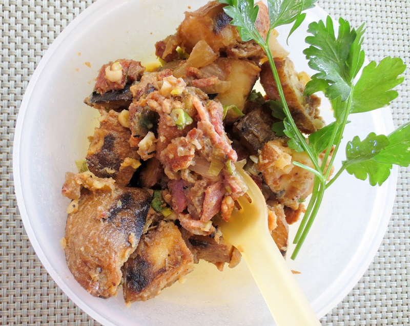 plate of grilled potato salad